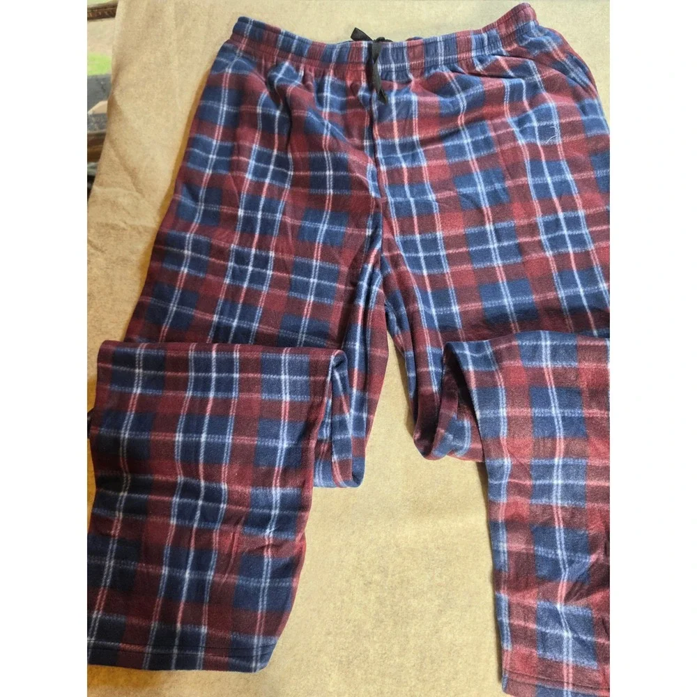 Daresay Mens Fleece Pajama Pants XL Blue Burgundy Plaid Lounge Sleepwear